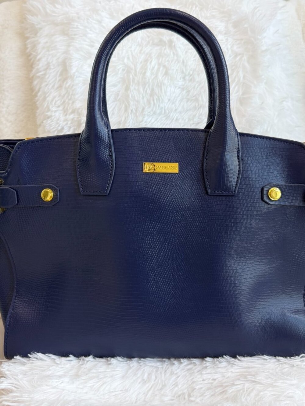 Joy Mangano Christie City Collection Luxe Lizard-Embossed Satchel Navy RFID